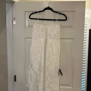 From this Day White Floral Jacquard Strapless Midi Dress